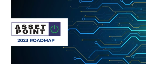 Dark blue background with light blue and yellow circuitry and the words "Asset Point 2023 Roadmap."